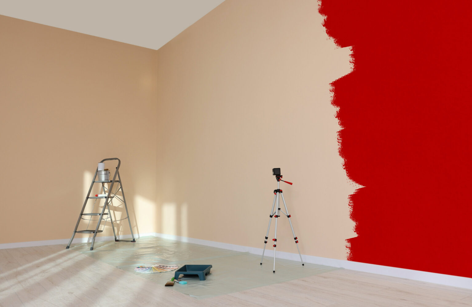 Sergio Omar realizando un trabajo de pintura interior con acabados de alta calidad.